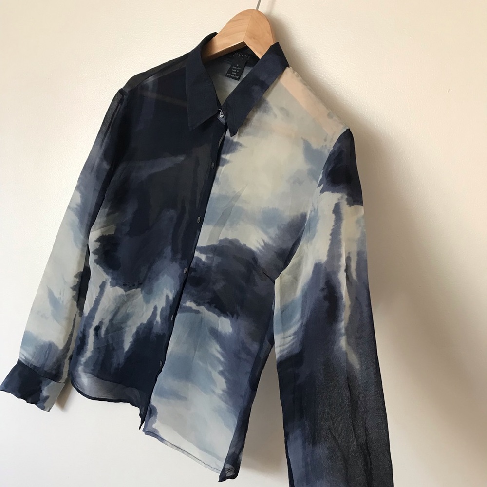 The Limited Blue Cloud/Tie-Dye Print Silk Shirt